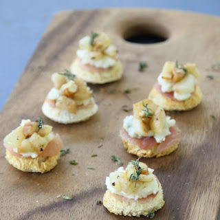 Roasted Pears, Prosciutto, Pecan and Gorgonzola Canapes