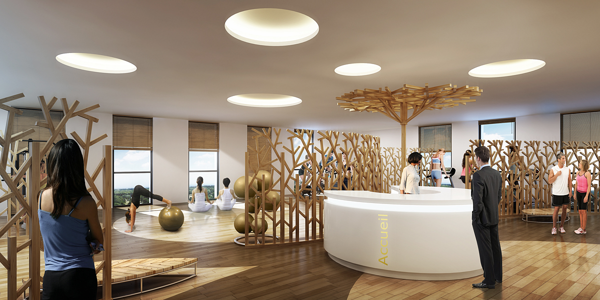 Illustration de la conciergerie avec espace esthétique et salon de coiffure.