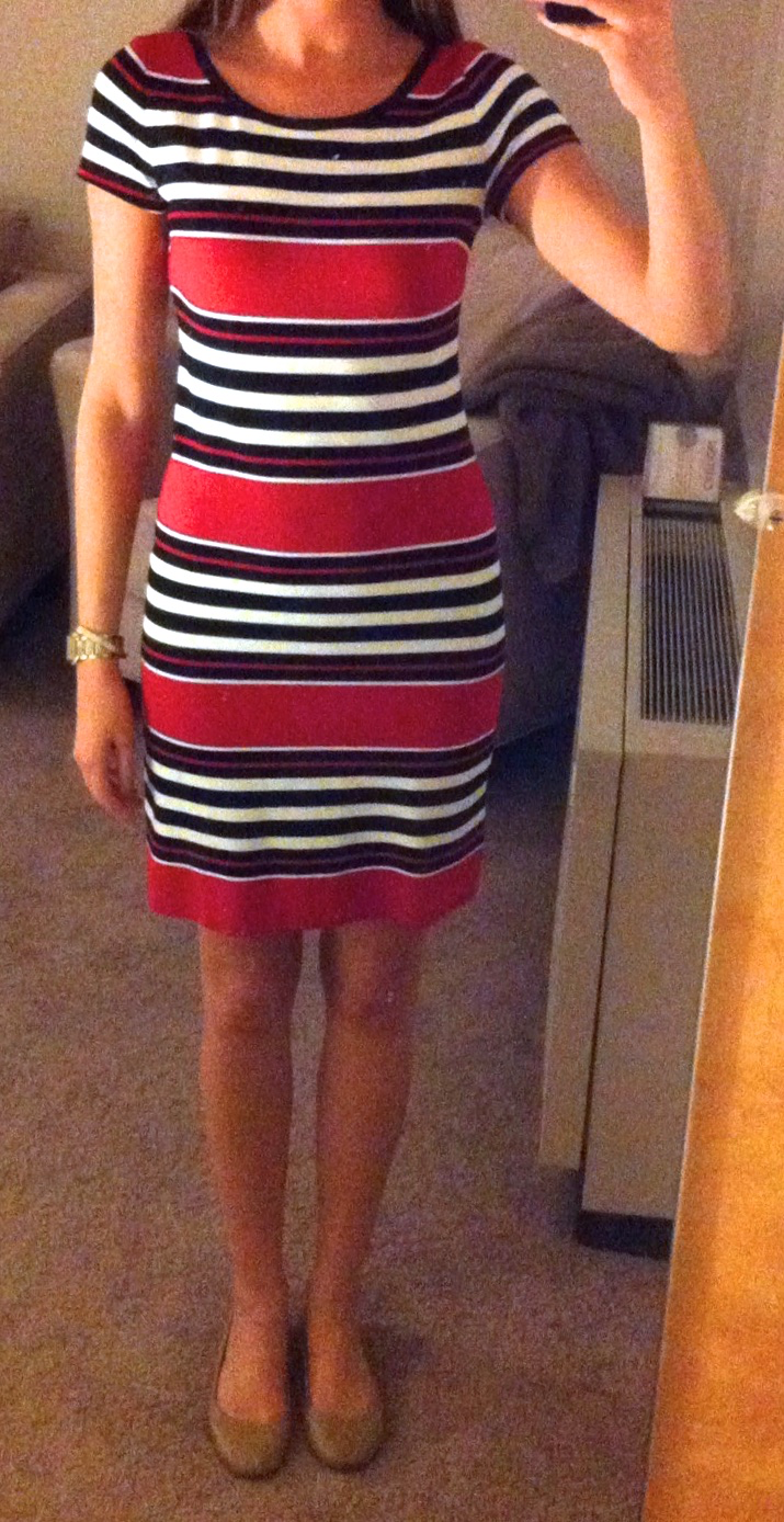 red black and white striped dress