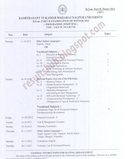 Winter 2012 Timetable B.Com Part 2 RTM Nagpur University 