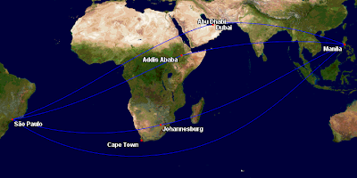 Possible routings between Manila and São Paulo, Brazil