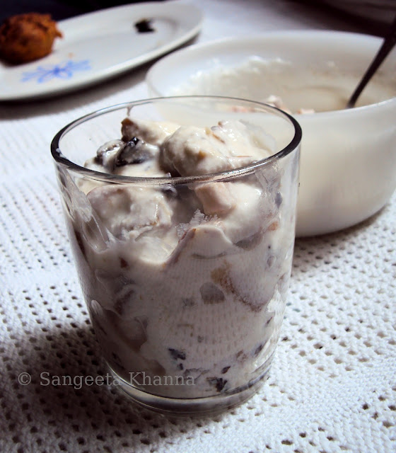 fruit yogurt with chikoo and dried prunes....