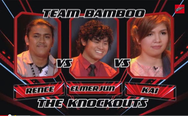 The Voice of the Philippines Season 2 Knock Out Rounds Team Bamboo; Rence Rapanot , Kai Honasan and Elmerjun Hilario The Voice of the Philippines Season 2 Knock Out Rounds Team Bamboo; Rence Rapanot , Kai Honasan and Elmerjun Hilario