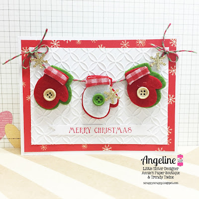 Trendy Twine : Mitten Garland with Angeline #trendytwine #scrappyscrappy #christmas #hollyberry #festive #mittengarland #card