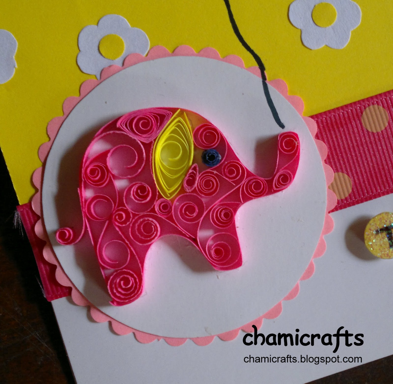 Chami Crafts Handmade Greeting Cards Quilled Pink Elephant