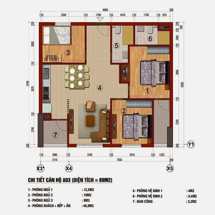 Chung cư 283 Khương Trung, Căn A3, diện tích 89m2 Chung cư 283 Khương Trung, Căn A3, diện tích 89m2