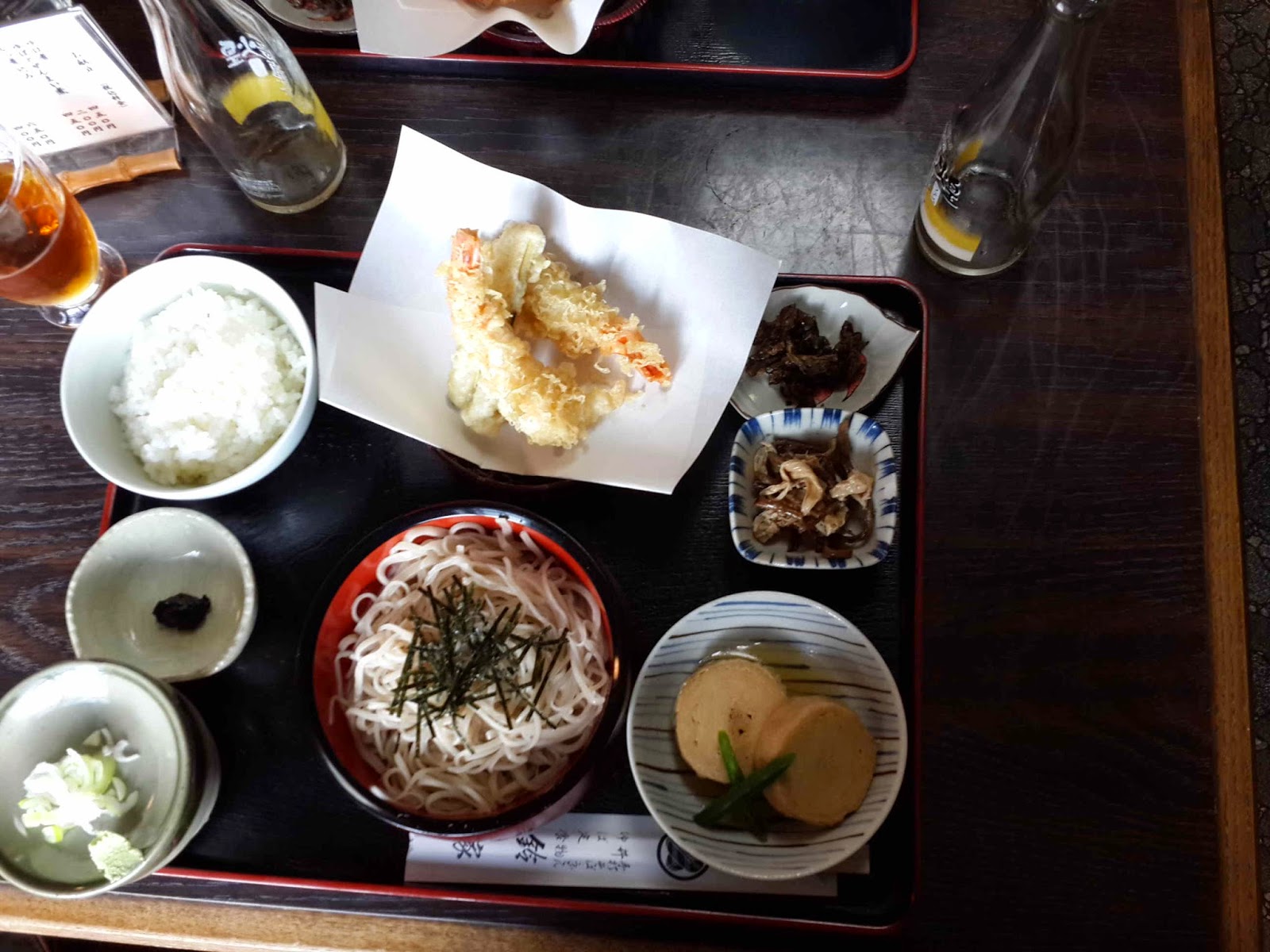 Tofu skin (yuba) with buckwheat noodles (soba) and tempura Tofu skin (yuba) with buckwheat noodles (soba) and tempura