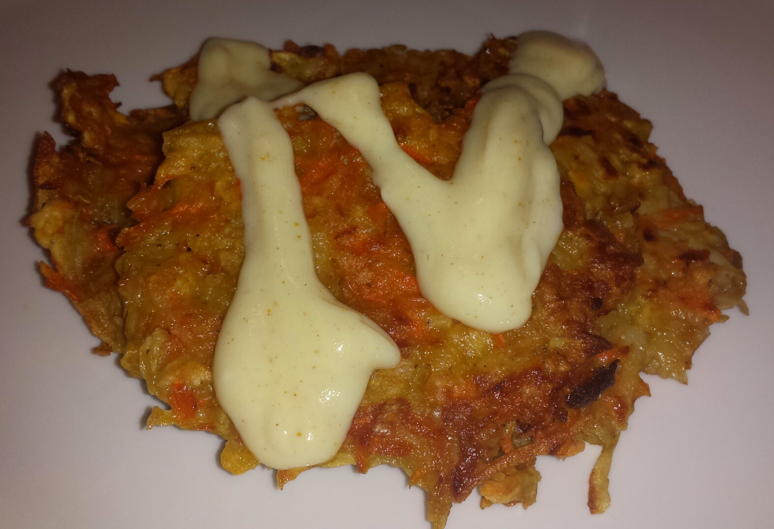 Rebecca's Amazing Creations Carrot Potato Pancakes with Curry Yogurt Sauce