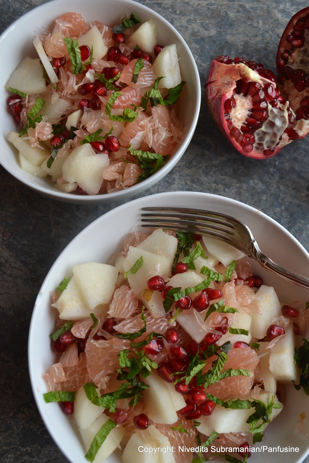 Day 320 Pomelo, Asian Pear & Pomegranate salad with mint.
