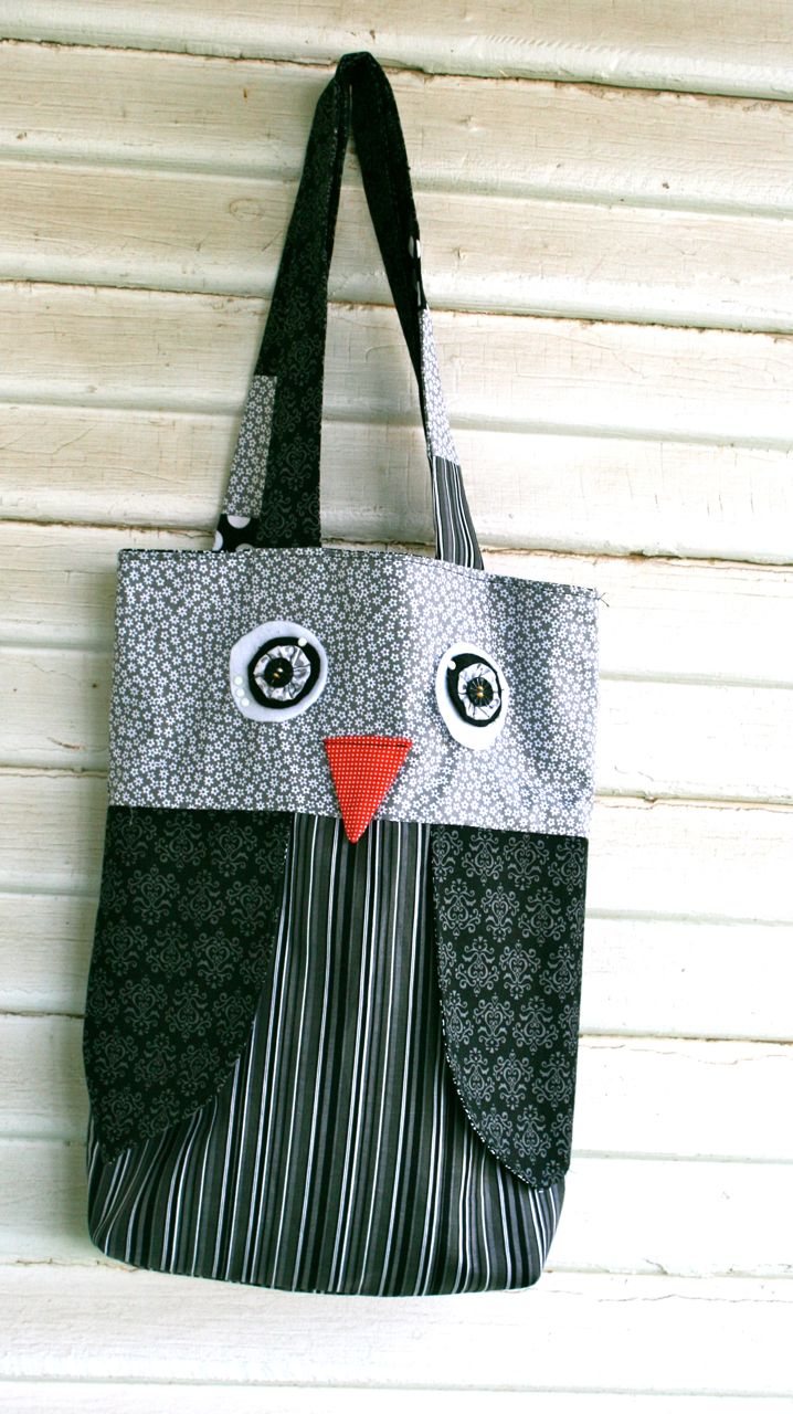 Owl Tote Bag featuring Tuxedo Collection Fabrics