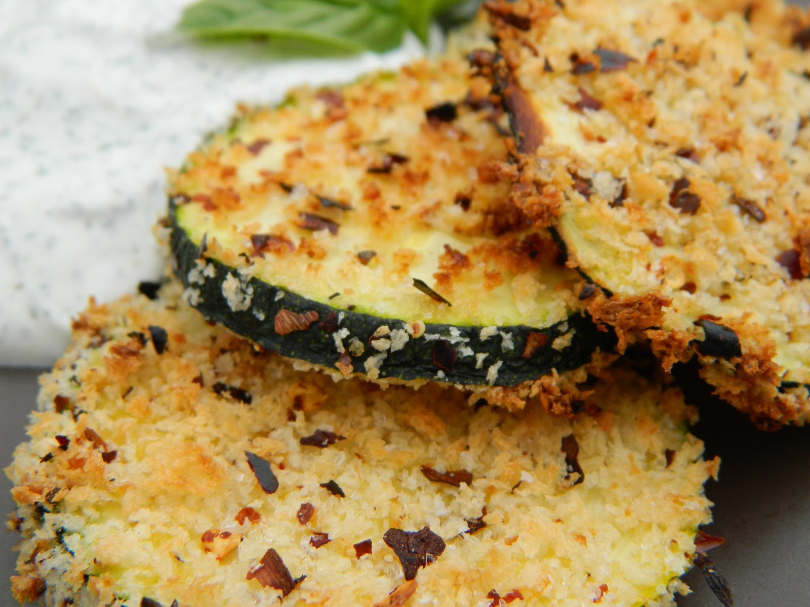 My Favorite Things Baked Panko Zucchini Coins with a Cool Dill Dip
