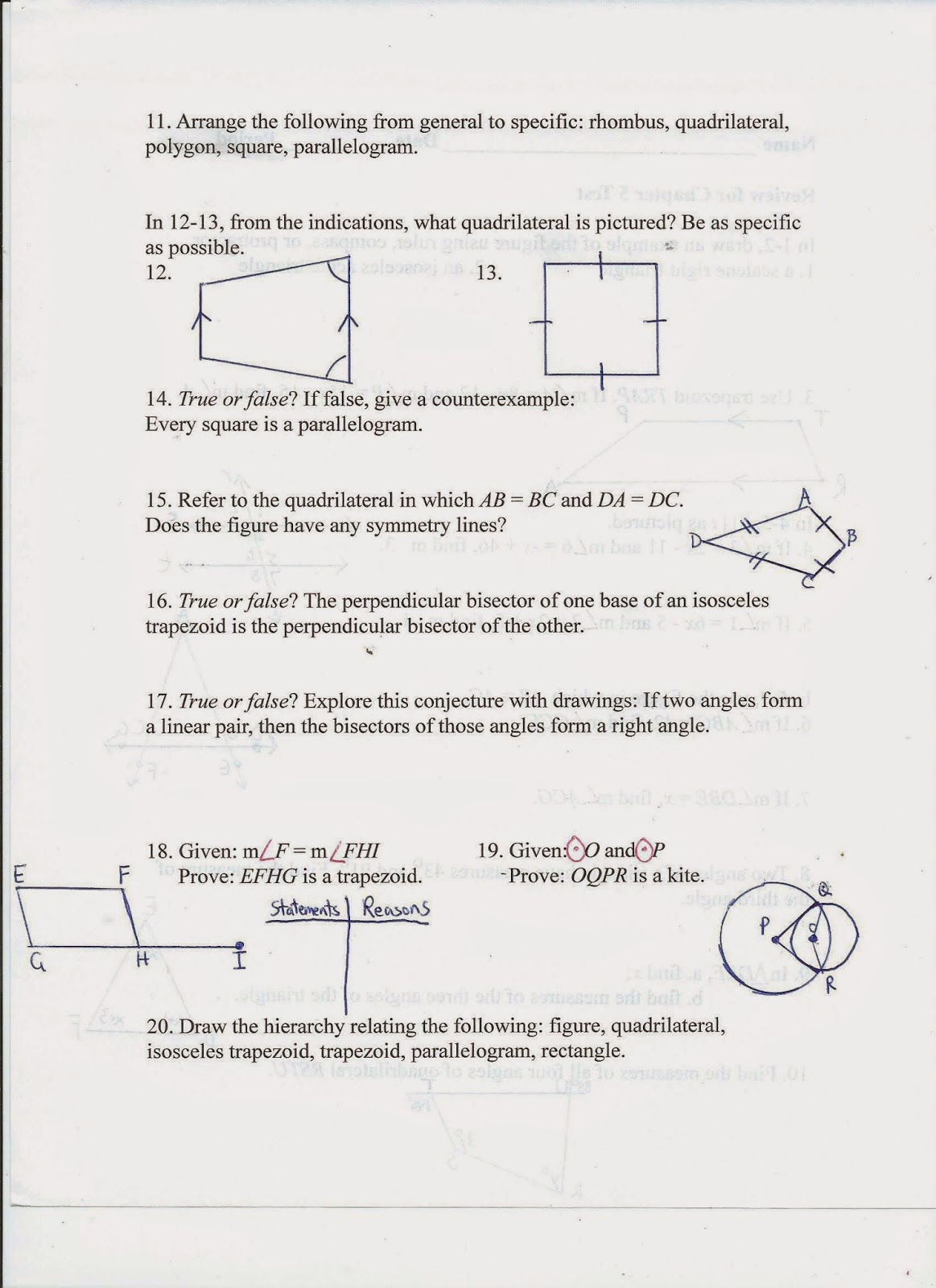 Quadrilateral trapezoid homework help