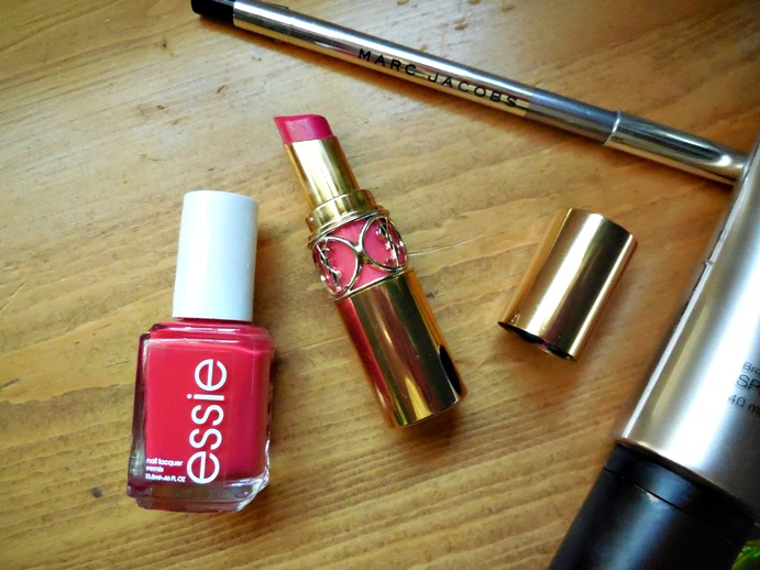 essie nail polish, ysl rouge volupe shine, marc jacobs gel eye crayon, may beauty favorites