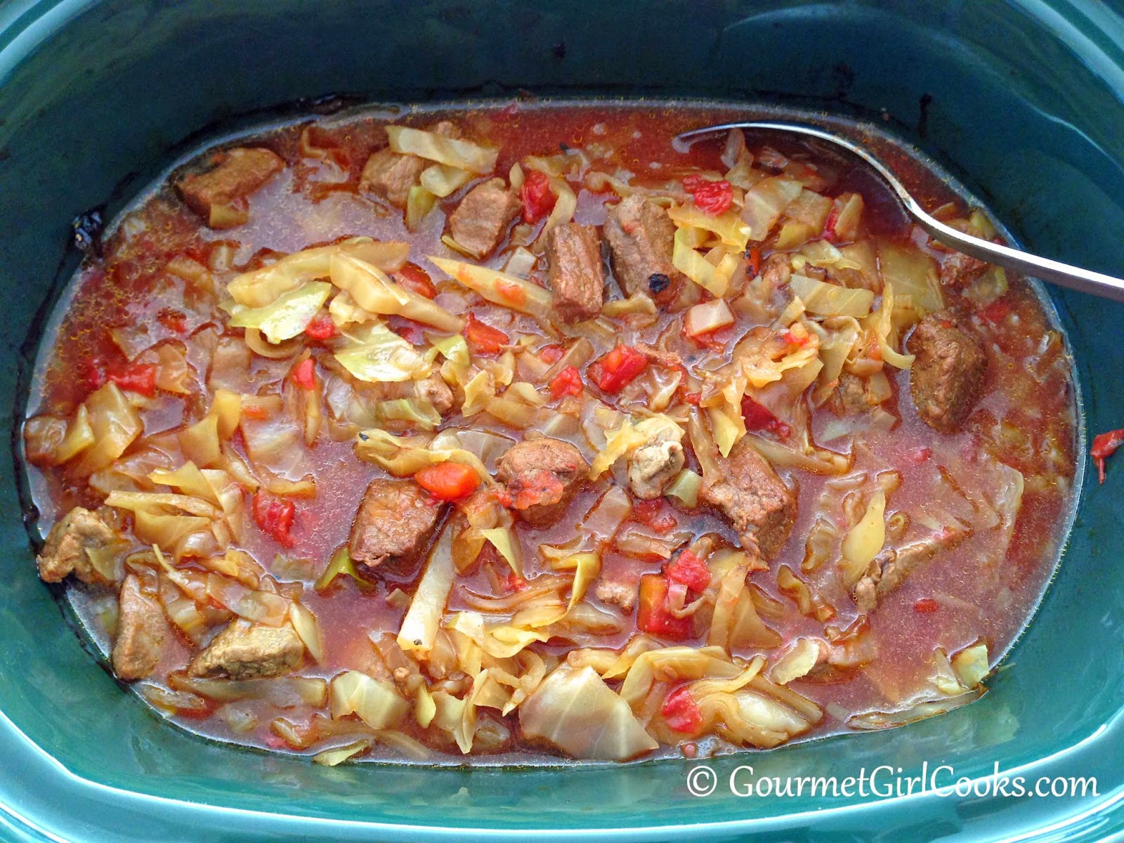 Gourmet Girl Cooks Spicy Beef & Cabbage Soup Slow Cooker Style