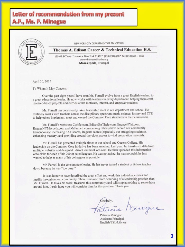 joshua furnells portfolio assistant principals recommendation letter of recommendation for principals