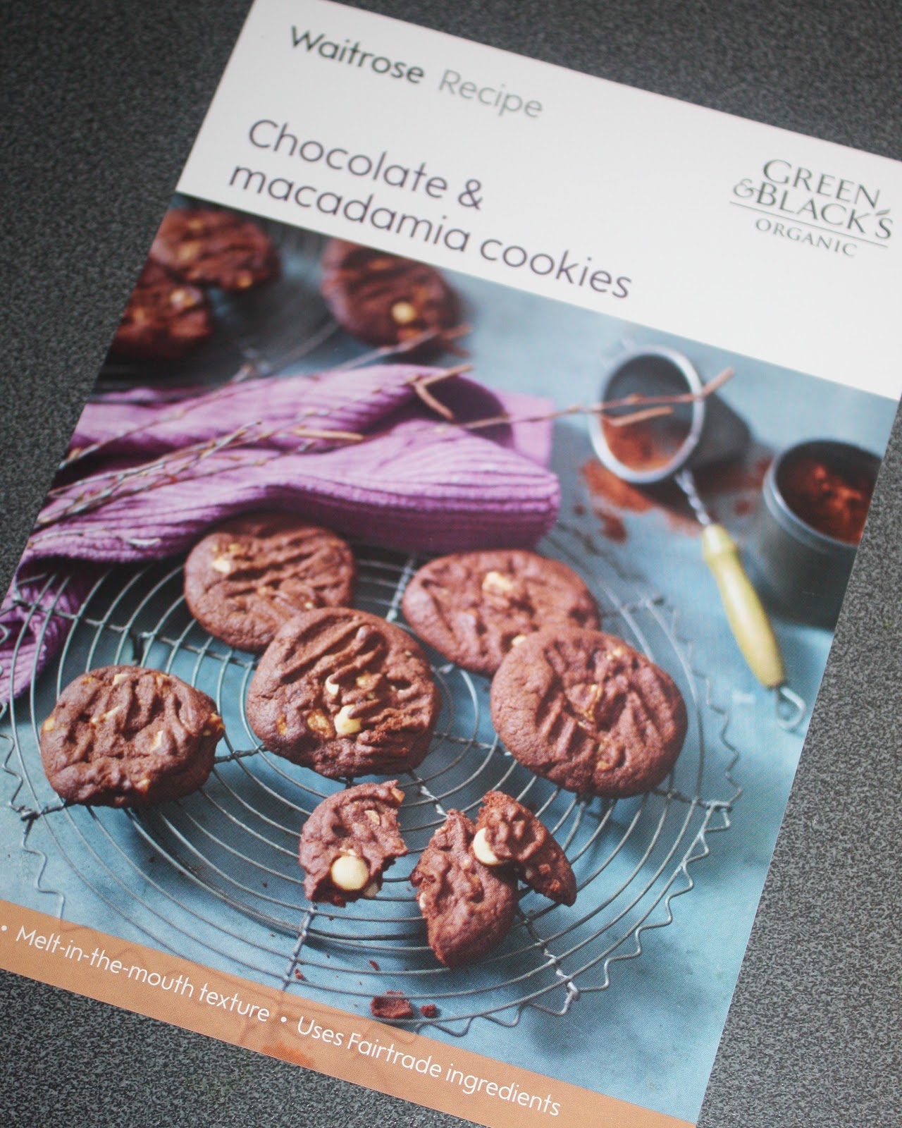 Mezzamay Waitrose Recipe Card Review Chocolate & Macadamia Cookies