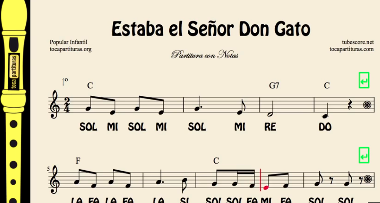 diegosax Estaba el Señor Don Gato Partitura Infantil con Notas, Flauta