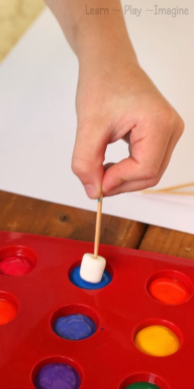 Fine motor art for kids - painting with marshmallows