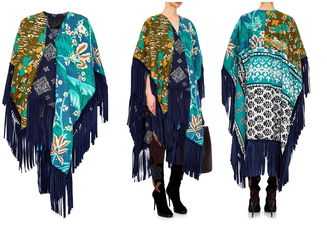 Burberry Prorsum 2015 AW Navy Patchwork Fringed Cape 