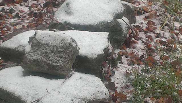 snow covered rocks