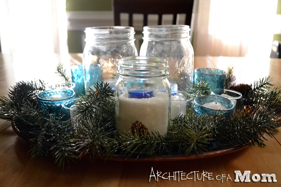 Architecture of a Mom Blue and Metallic Christmas Centerpiece