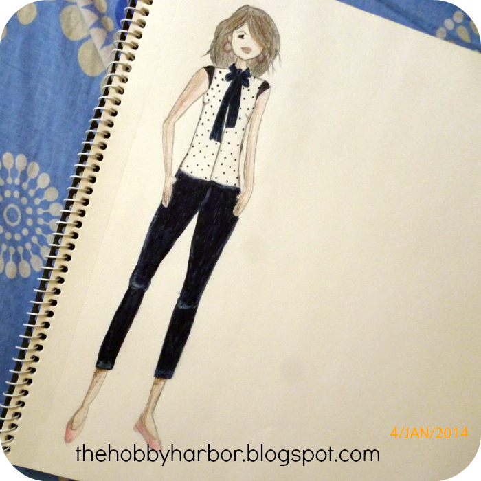 Learning fashion drawing of a polka dot blouse