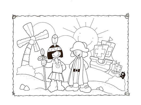Lamina+El+DIA+De+La+Raza Dibujos del dia de la raza o descubrimiento de América para colorear ...