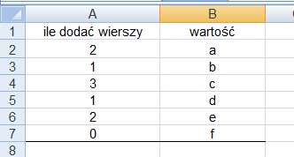excel nowe wiersze