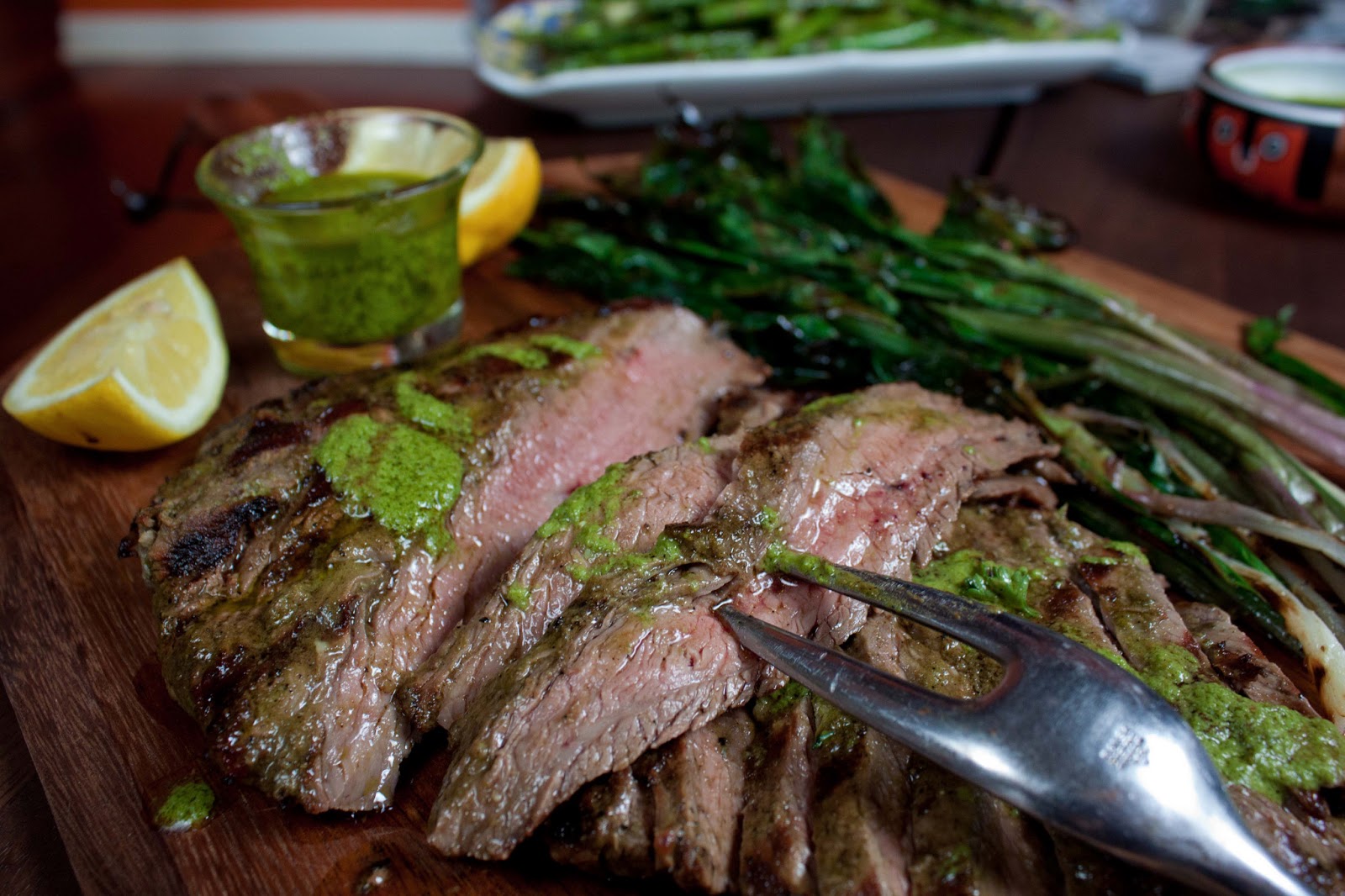 Fat and Happy Blog Basil Bison Flank Steak with Grilled Ramps