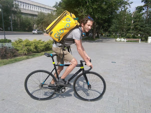 "Cycle Delivery Boy" named Pasha on his Trek cycle in Almaty.