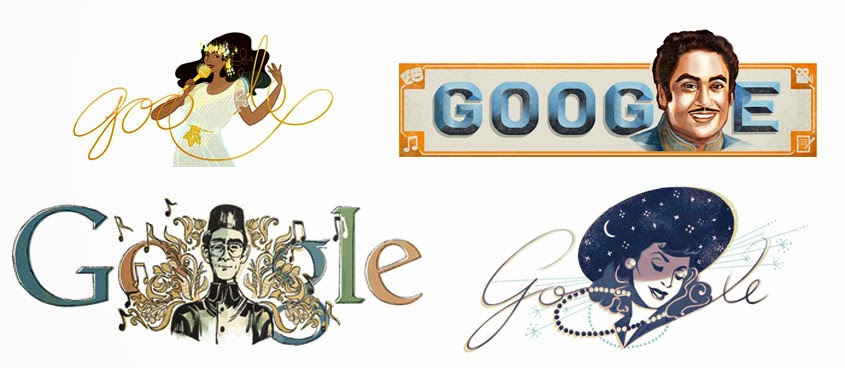 Doodles de músicos Ofra Haza, Kishore Kumar, Zubir Said, Safiye Ayla