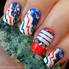 Patriotic Nail Art red white blue stars stripes