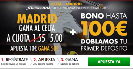 Super cuota 5 Celta vs Real Madrid Liga bbva Sportium 26 abril Super cuota 5 Celta vs Real Madrid Liga bbva Sportium 26 abril