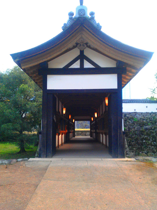 Japanese Castle Bridge by lantern light, a peek into old Japan