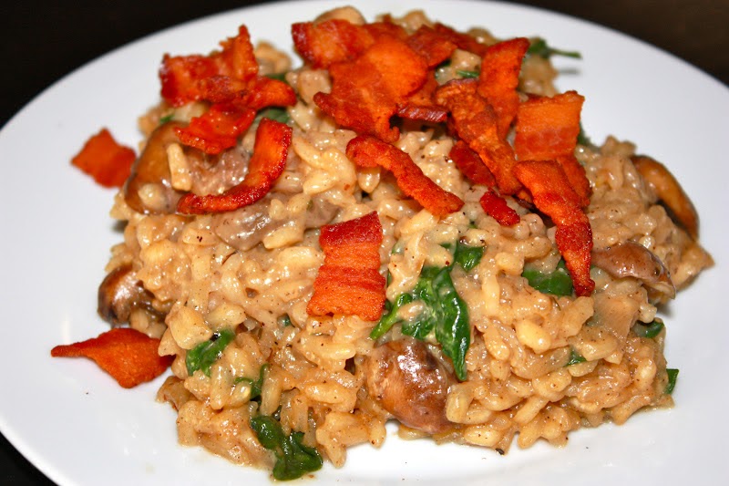 Hungry For More Bacon and Mushroom Risotto with baby Spinach