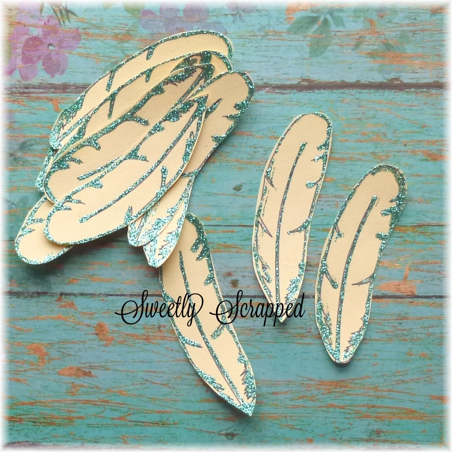 Sweetly Scrapped Glittered Feathers Paper Embellishments