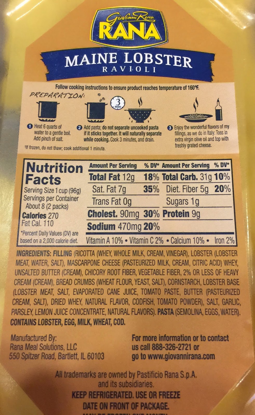 TASTE OF HAWAII GIOVANNI RANA MAIN LOBSTER RAVIOLI
