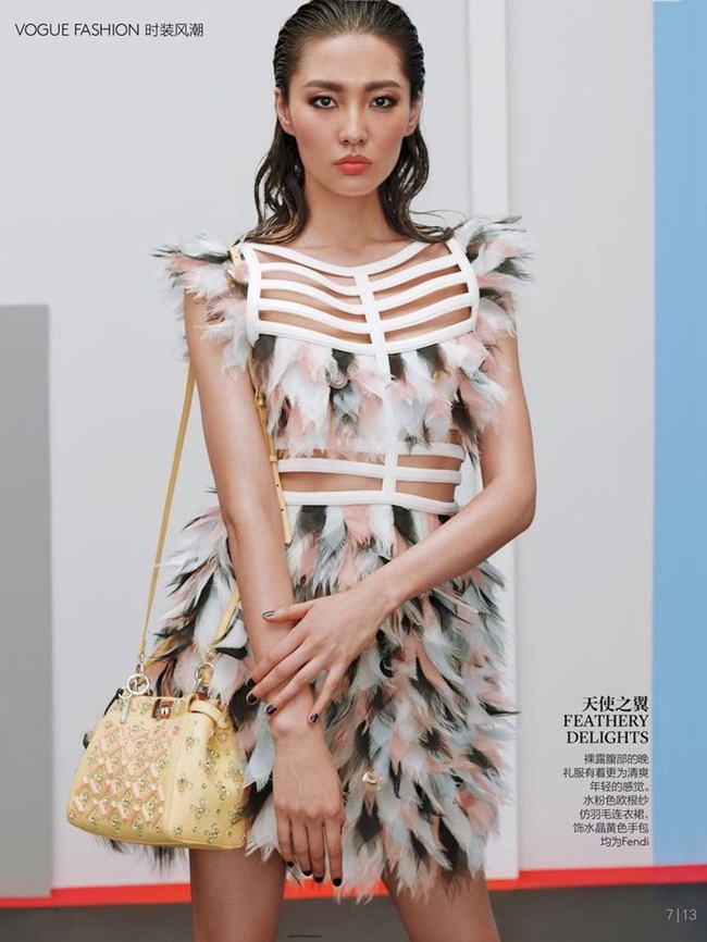 Vogue China March 2015, Bonnie Chen 陳碧舸 Fendi 2015 SS Leather & Organza Petals Dress Editorials