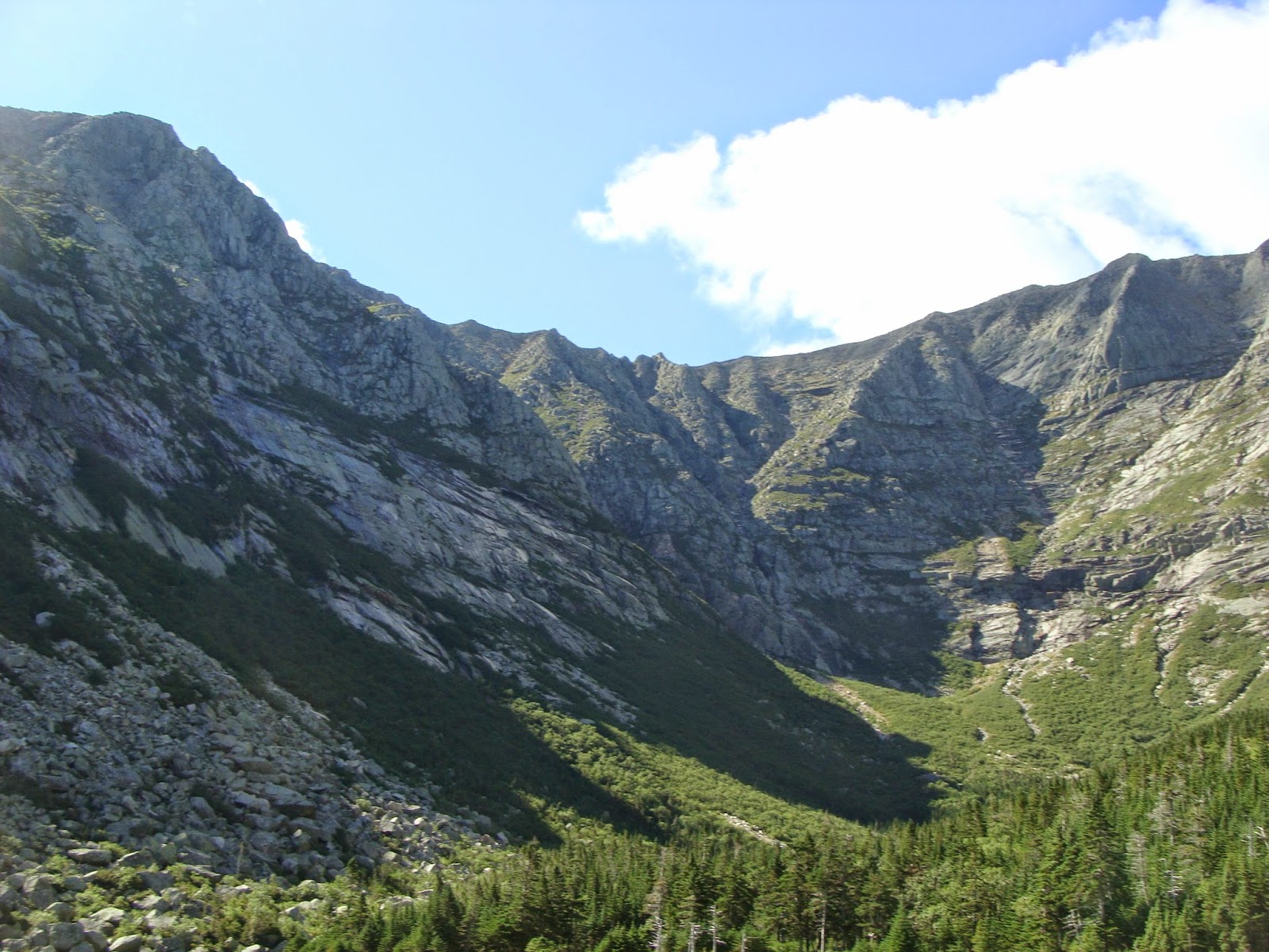 Outdoor Enthusiast Knife Edge Trail to Baxter Peak at Northern Terminus of Appalachian Trail