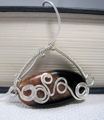 Wirework and agate necklace Hammered wire wrapped pendant