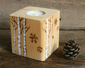 Winter Birch Candle Holder - Woodburning