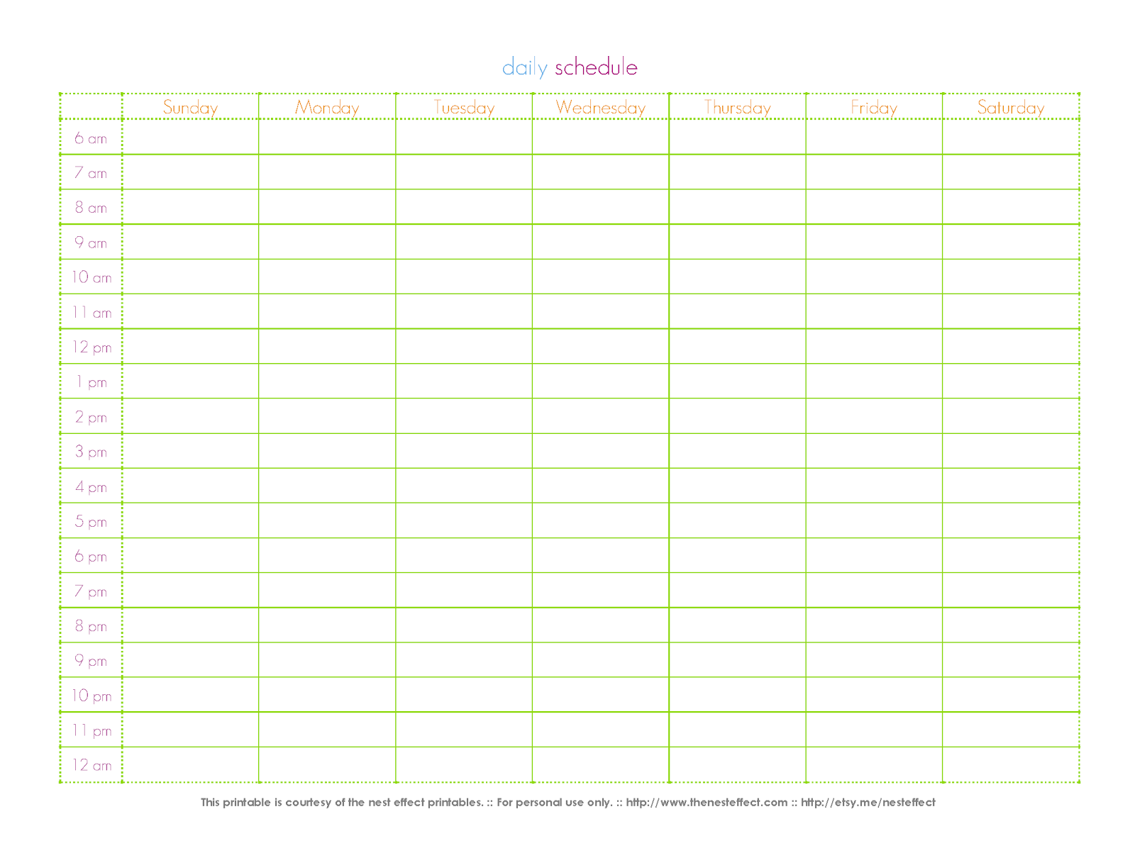 template daily schedule