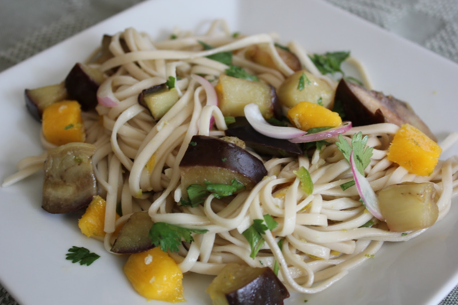 THE BUSY MOM CAFE Ottolenghi's Soba Noodles with Eggplant and Mango
