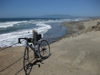 pep's bicycle overlooking a Pacific Ocean beach along the Great Highway, San Francisco, CA
