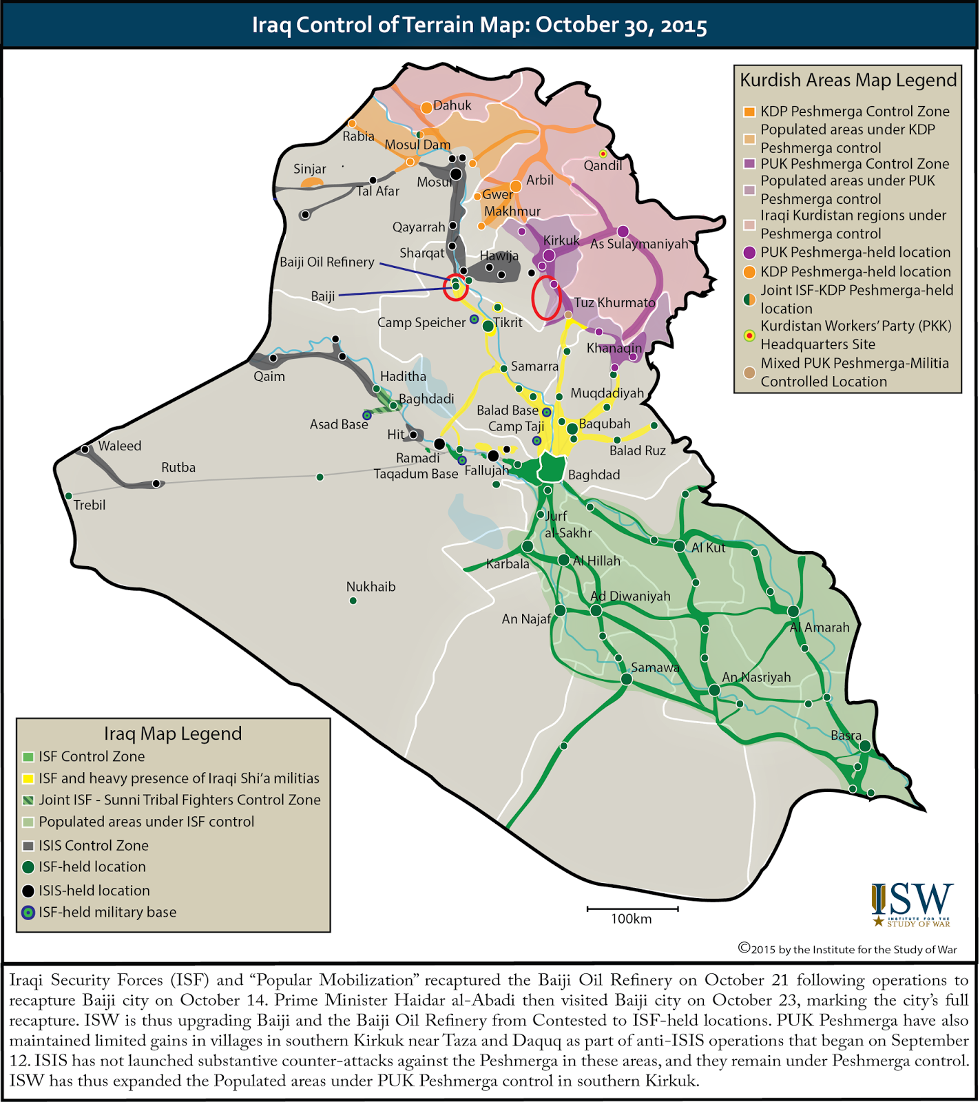 isis has not launched substantive counter attacks against the peshmerga in these areas and they remain under peshmerga control isw has thus expanded the