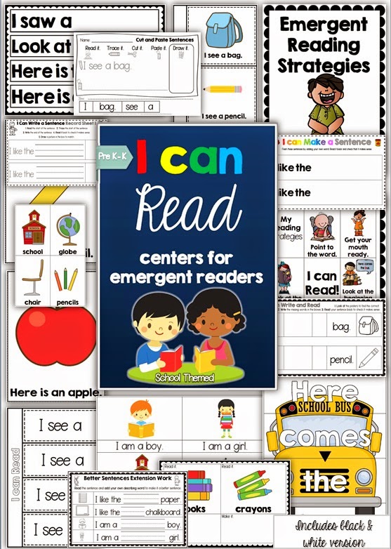 I can Read Emergent Center Activities - School Themed BUNDLE I can Read Emergent Center Activities - School Themed BUNDLE