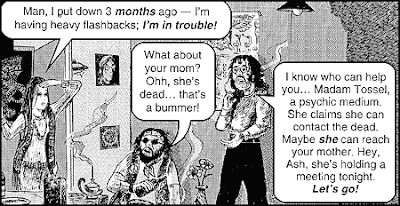 Entre cette case et cette histoire de Ma sorcière bien aimée, je commence à suspecter Jack Chick de ne plus avoir eu de contacts avec le monde extérieur depuis le début des années 70.