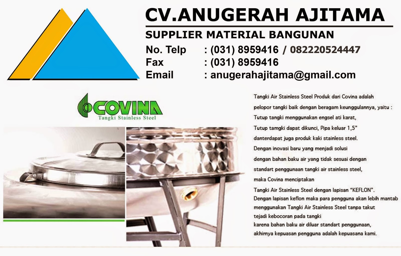 KETERANGAN PRODUK TANDON AIR COVINA KETERANGAN PRODUK TANDON AIR COVINA