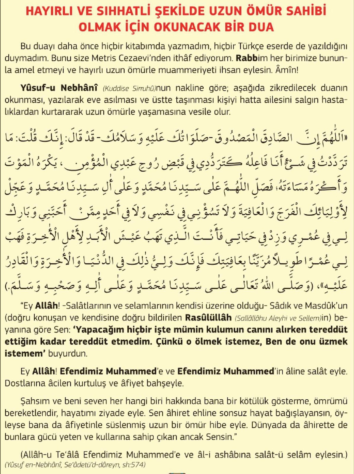 Hayirli Uzun Ömür icin Okunacak Bir Dua eliftenyeye