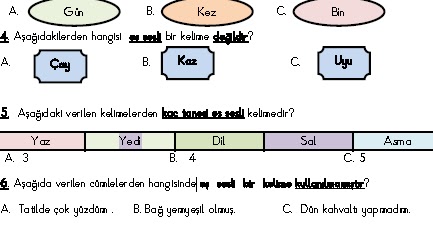 2. Sinif Eş Sesli Kelimeler Değerlendirme Testi Sorulari - Ders ve
